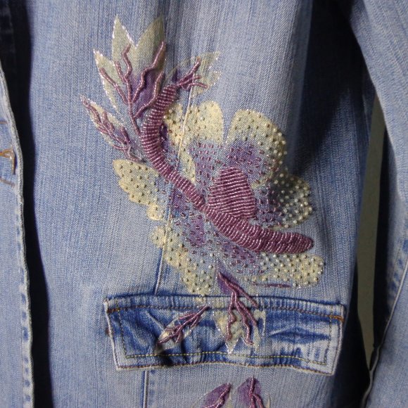 Jean Jacket with Beautiful Flower Beading Design - Picture 7 of 16